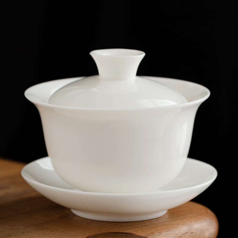 京器德化白瓷盖碗茶杯大号陶瓷泡茶壶羊脂玉瓷茶具泡茶碗