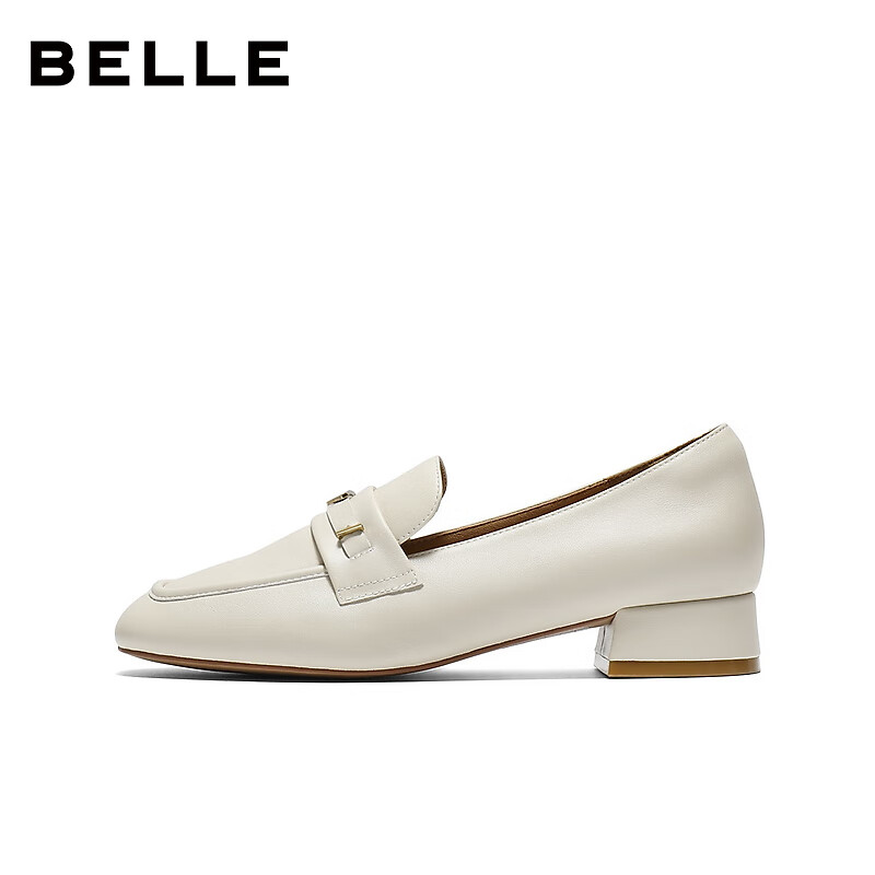 百丽（Belle）秀气乐福鞋女商场同款质感羊皮通勤乐福鞋E3C1DCA5 米白色--高跟 38 (240mm)