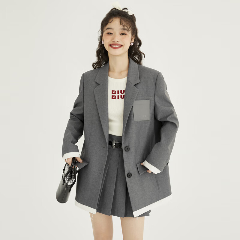 乐町简约廓形西装 灰色（预售2） XL