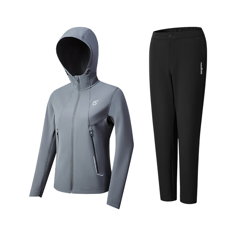马孔多（macondo）跑步套装软壳外套软壳长裤秋冬运动套装 未来灰+黑色 女 2XL