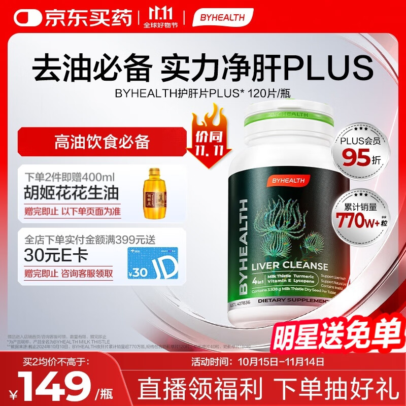 BYHEALTH汤臣倍健海外版奶蓟草护肝片PLUS120粒 水飞蓟进阶养肝应酬去油