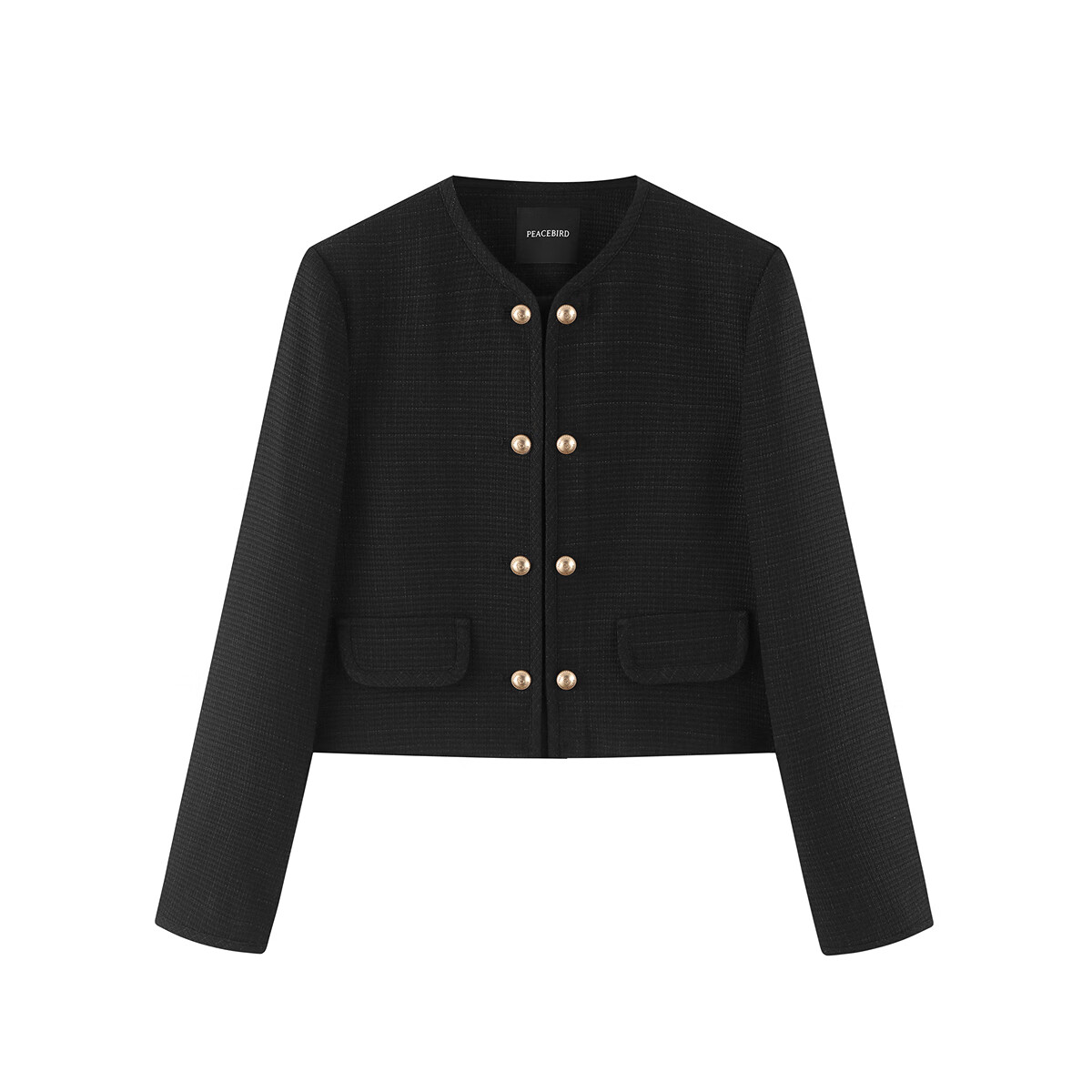 太平鸟秋冬外套集合链接新款女装小香风机车服PU外套冬装夹克 简约双排扣外套黑色 L