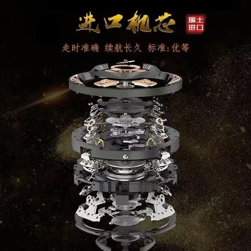 爱依士（AIYISHI）潮流时尚瑞士名表防水夜光表男款合金石英表高颜值男士商务手表 间金红面【瑞士机芯+终身质保】