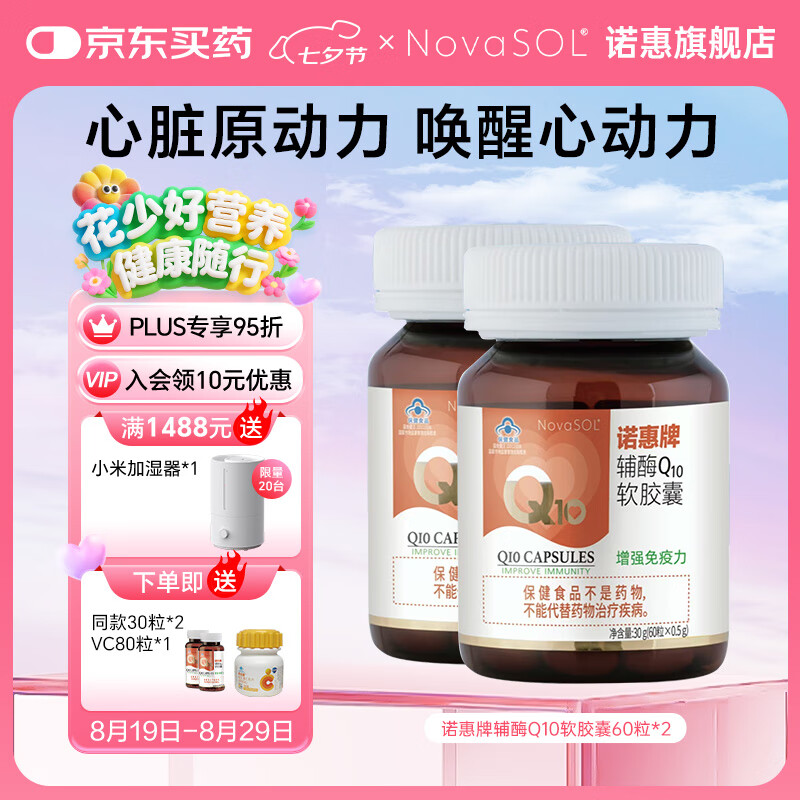 诺惠辅酶q10软胶囊60粒德国原装进口增强免疫力水溶高吸收高含量正品 2瓶60粒+赠品(共180粒)【划算套组】 京东折扣/优惠券