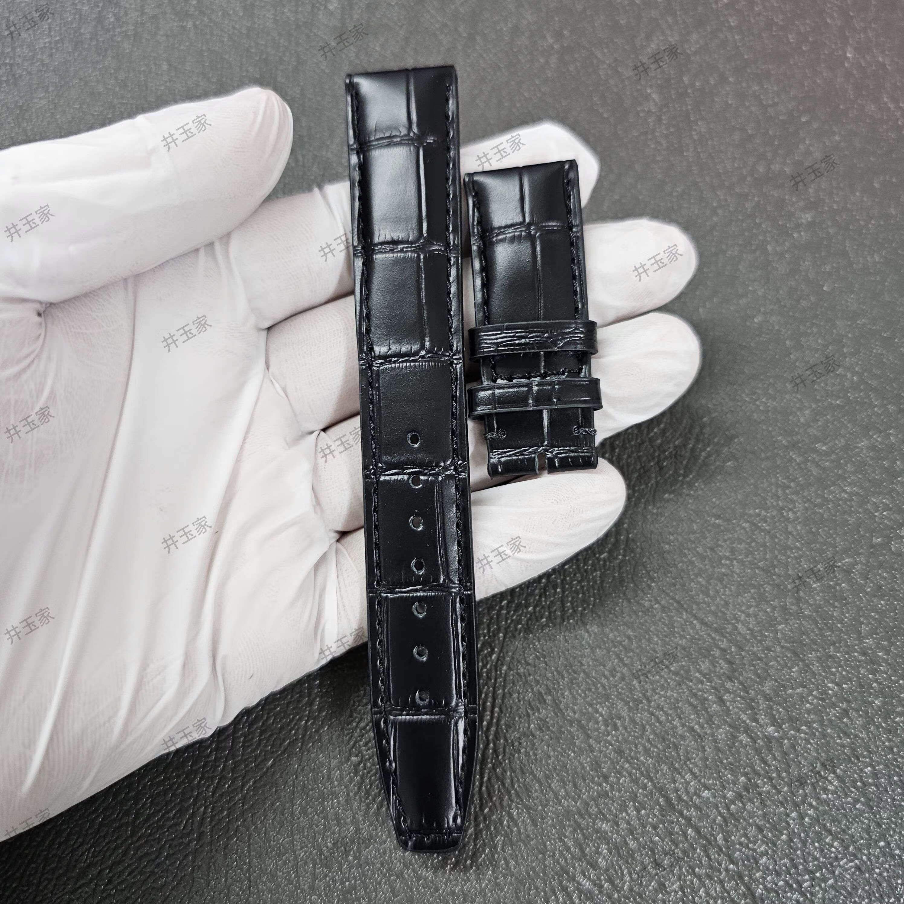 碧允适配万国真皮表带葡萄牙7计时表带iwc葡七日炼专用牛皮表带 黑色