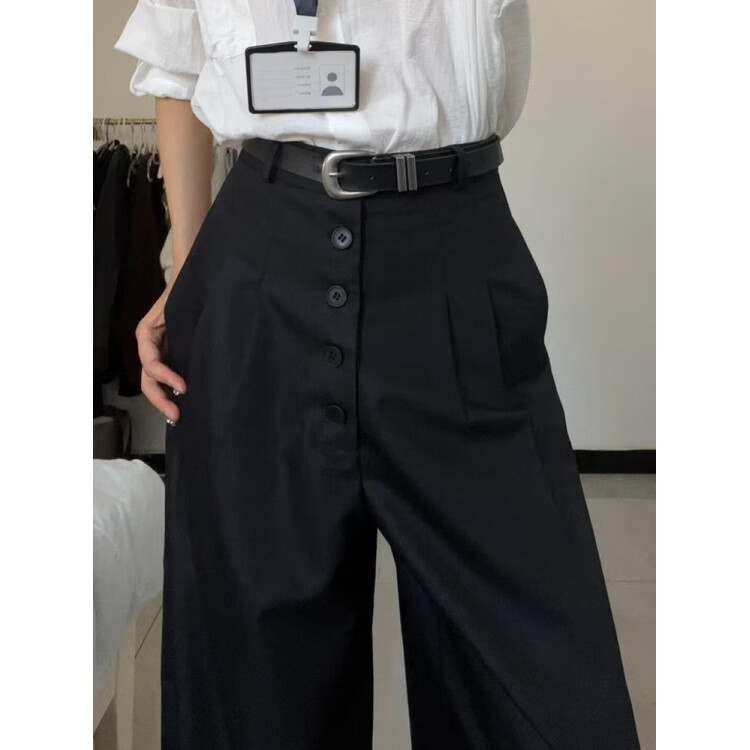 MODX复古黑色高腰西装裤女秋冬季直筒垂感镰刀休闲裤拖地阔腿弯刀裤子 黑色【2024新款/山本裤夏天/速干裤/女 薄款 S 【建议80-95斤】