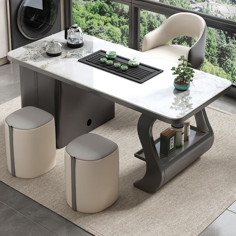 定舟岩板奢石茶桌椅组合轻奢现代阳台烧水壶一体茶桌办公室小茶台茶几 岩板单茶桌 1.2米