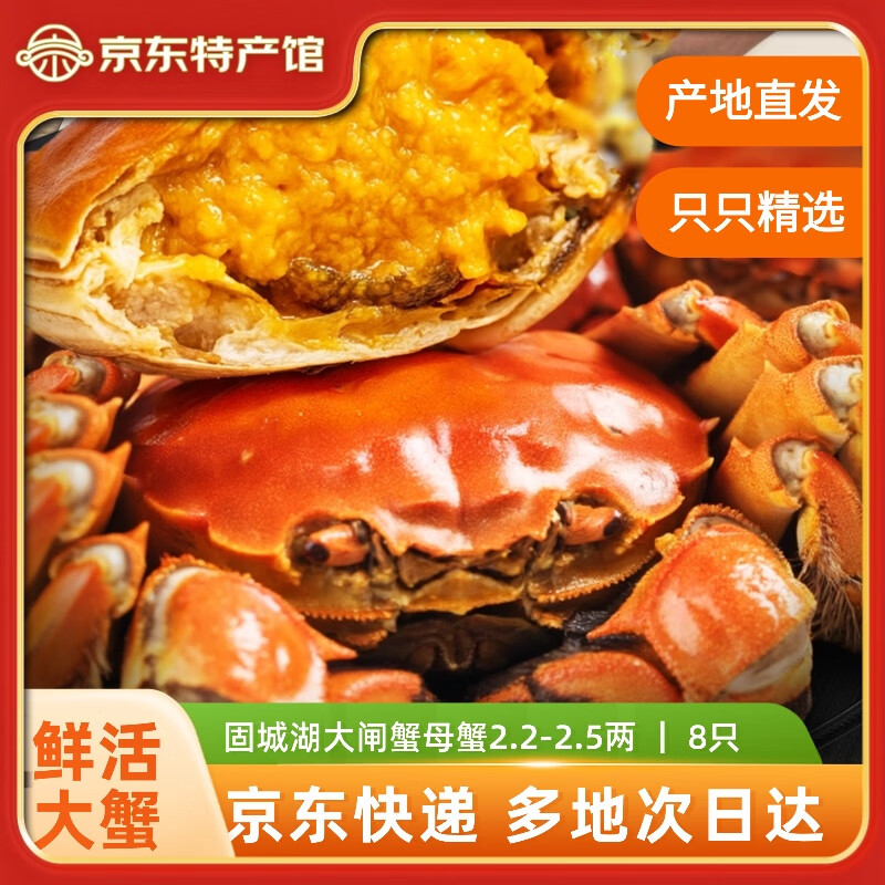 【活蟹】江苏固城湖螃蟹鲜活大闸蟹礼盒中秋送礼产地直发JD/顺丰 【推荐款】全母盛宴2.5两｜4对 8只 礼盒