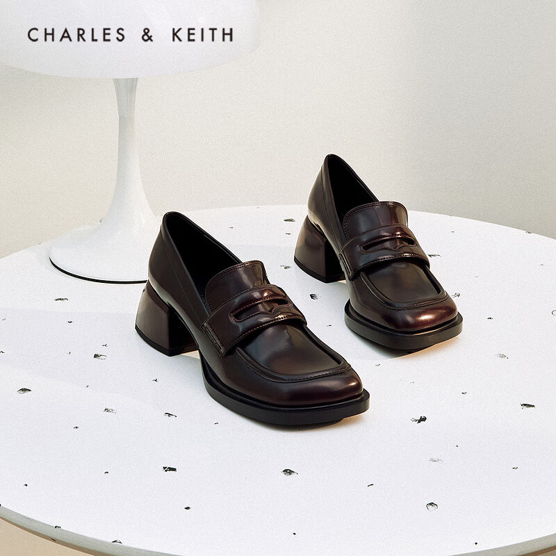 CHARLES&KEITH23新品CK1-60580248复古英伦乐福鞋单鞋女 Burgundy葡萄酒红色 36