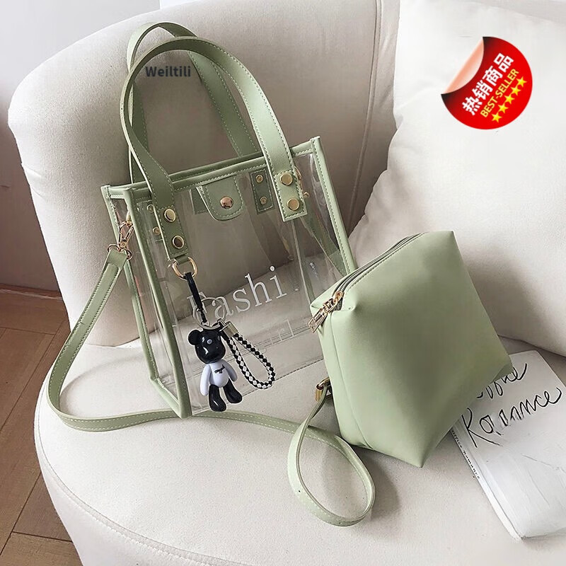 薇缇莉(Weiltili)学生透明果冻包包女2023新款潮韩版单肩时尚斜挎包百搭手提子母包 白色