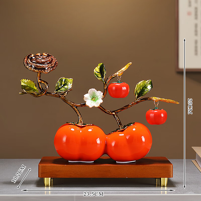 赟娅事事如意柿子桌面摆件入户玄关新中式家居陶瓷装饰品乔迁高档礼物 珐琅彩事事如意葫芦大号（渐变红）【礼盒装】