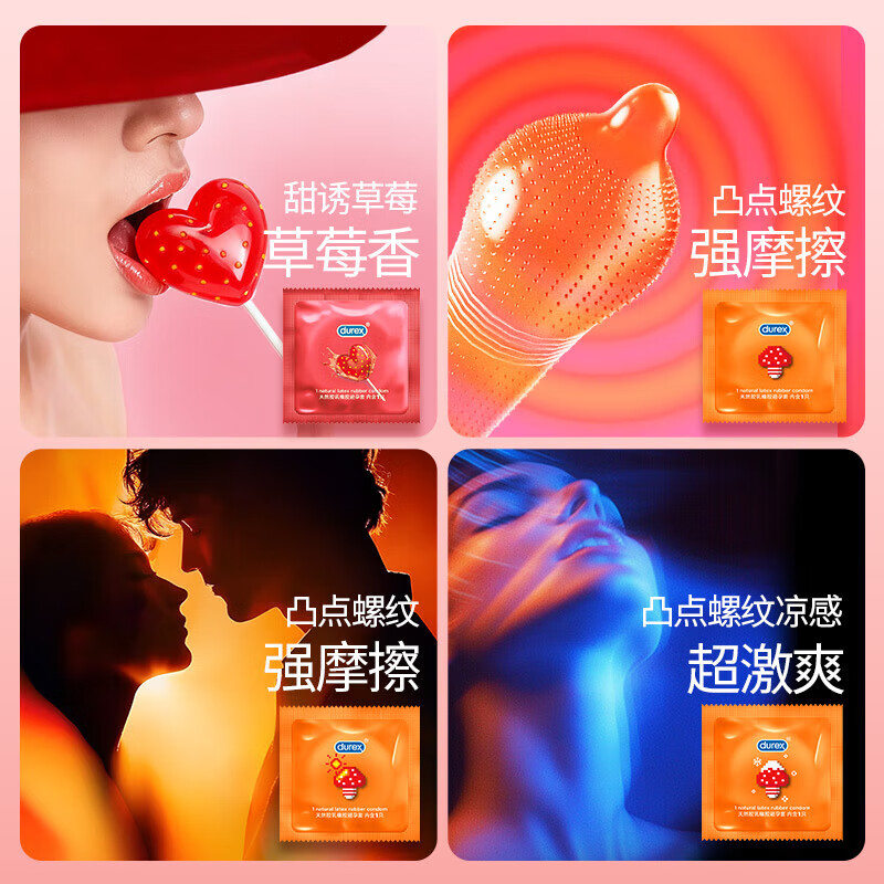 杜蕾斯避孕套带刺阴女性秒喷套快潮安全套持久螺纹大颗粒狼牙套计生用品 冰火颗粒【20只】草莓粒粒16+狼牙套4