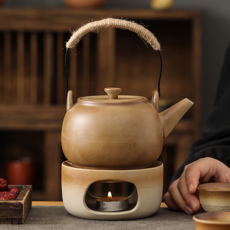 北牧星南瓜提梁壶粗陶泡茶壶单壶蜡烛温茶炉底座家用围炉煮茶暖茶小火炉 温茶炉全套+反口四杯+南瓜提梁壶