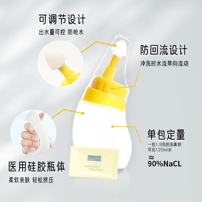 博瑞思康小海鲸洗鼻盐儿童专用洗鼻剂硅胶洗鼻器鼻炎鼻窦炎冲洗生理海盐水