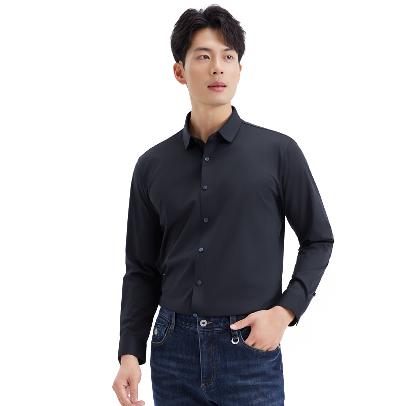 莱克斯顿长袖衬衫男秋冬保暖新款四面弹亲肤舒适商务正装衬衣抗皱衬衣男 藏青色 L