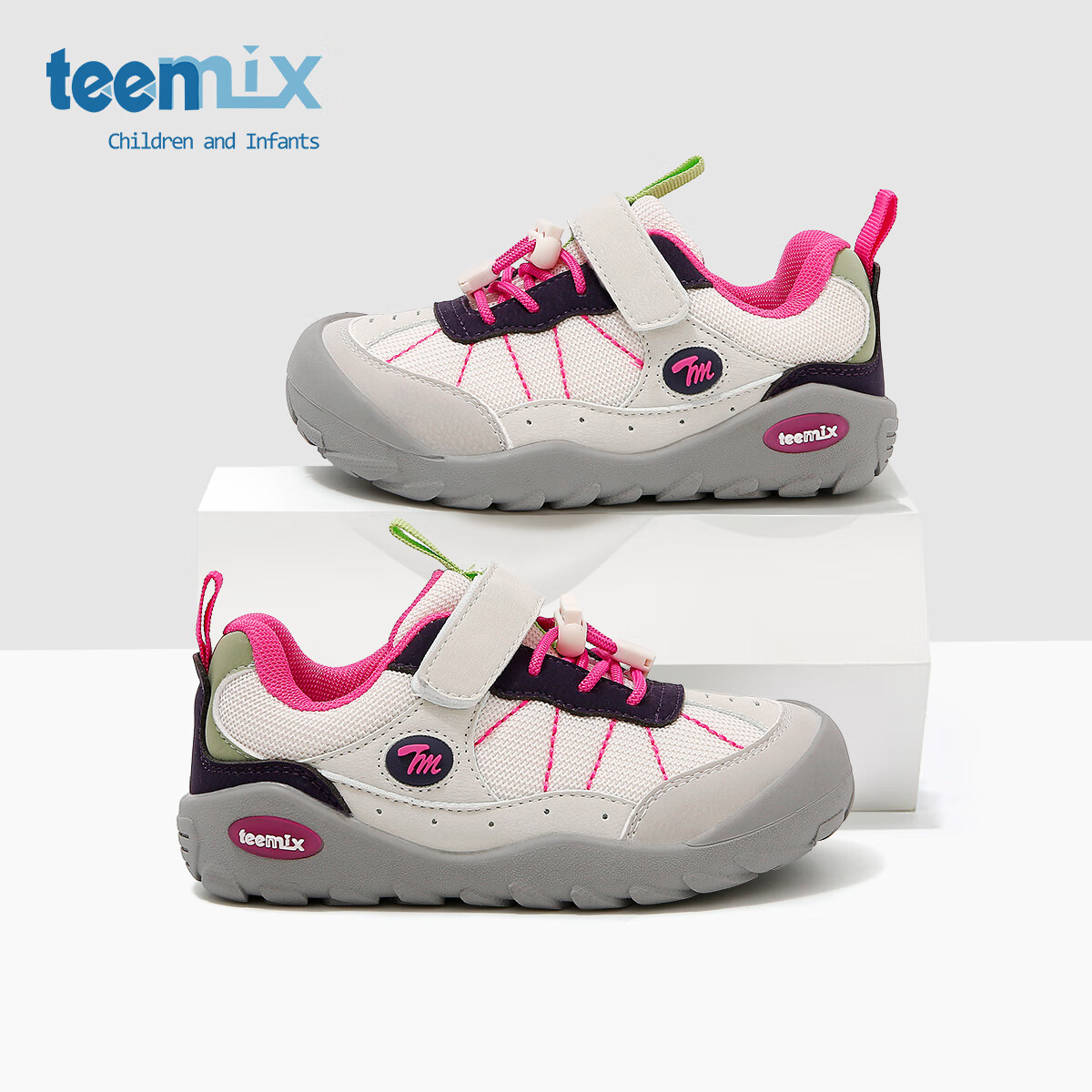 天美意2025秋冬季新款童鞋魔术贴运动跑步鞋中大童男女宝宝鞋子潮 慕斯粉 30