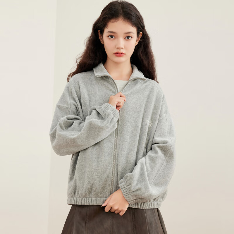 乐町复合针织拉链卫衣外套绣花开衫 珍珠灰(现货) S