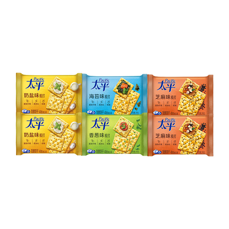 太平苏打饼干100gX6连包多口味 休闲零食大礼包 早餐下午茶 口味随机