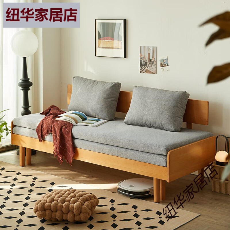 美型美酷實(shí)木沙發(fā)床客廳多功能兩用折疊抽拉式伸縮推拉床小戶(hù)型單人沙發(fā)床 實(shí)木櫻桃木色:65寬(鐵藝床架)/多 1.8米-2米