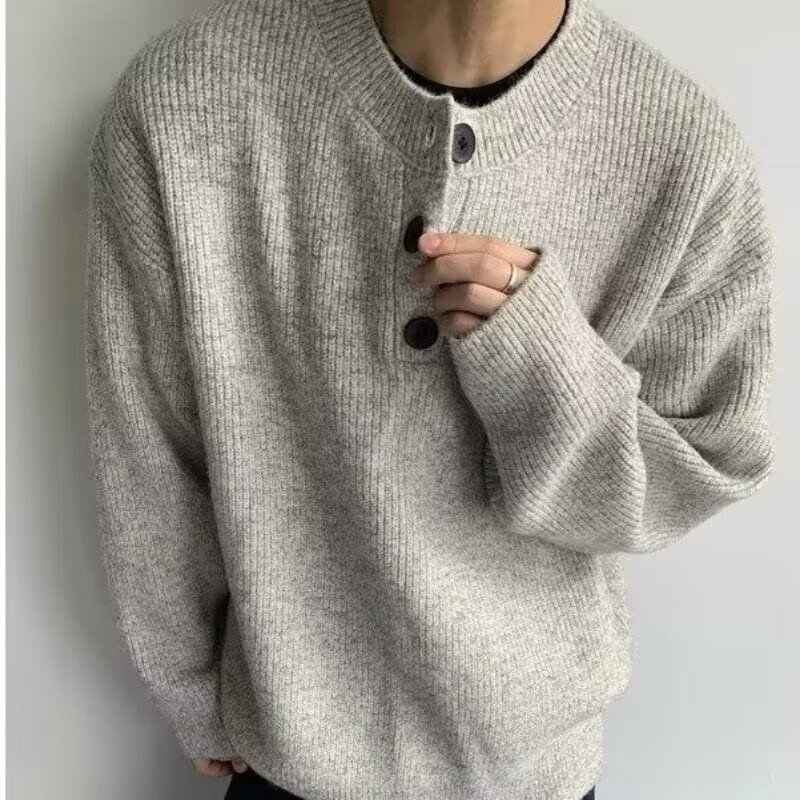 POUM灰色美式复古亨利领毛衣男款冬季慵懒风高级感针织衫cleanfit外套 TCFS-587灰色 3XL