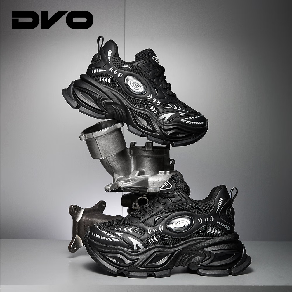 DVO10CM隐形增高鞋男款潮流冬季爆款银色加绒厚底减震老爹鞋运动潮鞋 黑色 42 男码