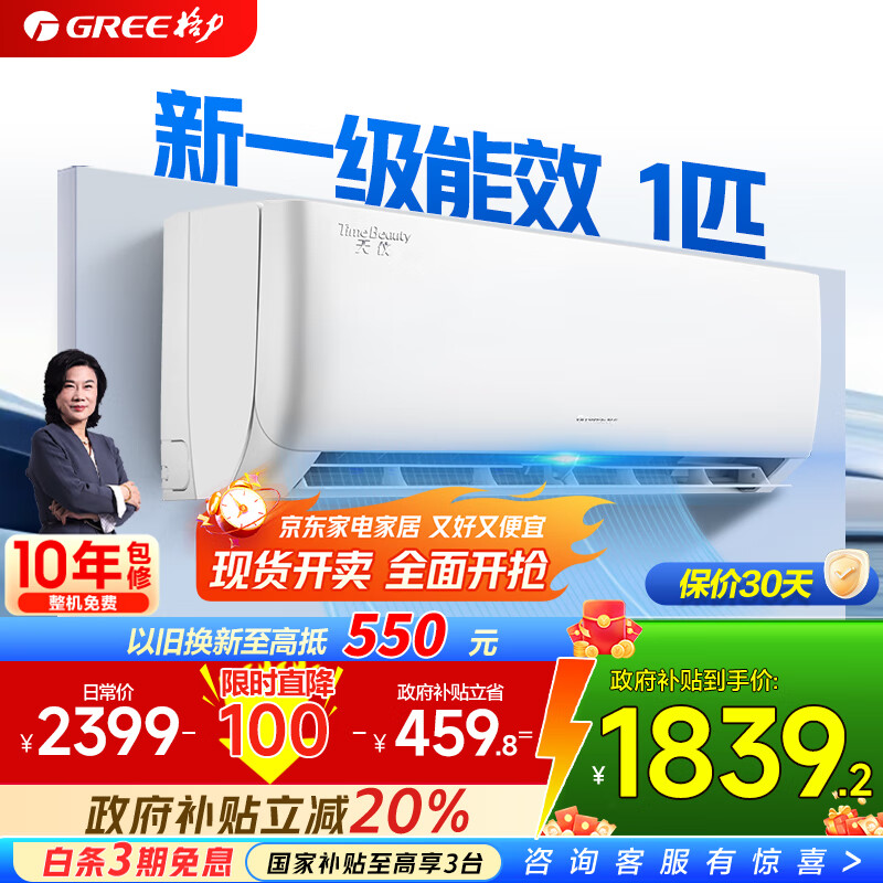 格力（GREE）天仪（云欢同款）新一级变频冷暖56℃自清洁家用节能壁挂式卧室空调挂机以旧换新 家电国家补贴20% 大1匹 一级能效