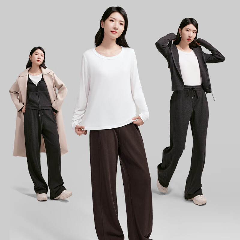 千奈美德绒秋冬女士休闲保暖裤家居裤 麻黑色 L (165/72A)