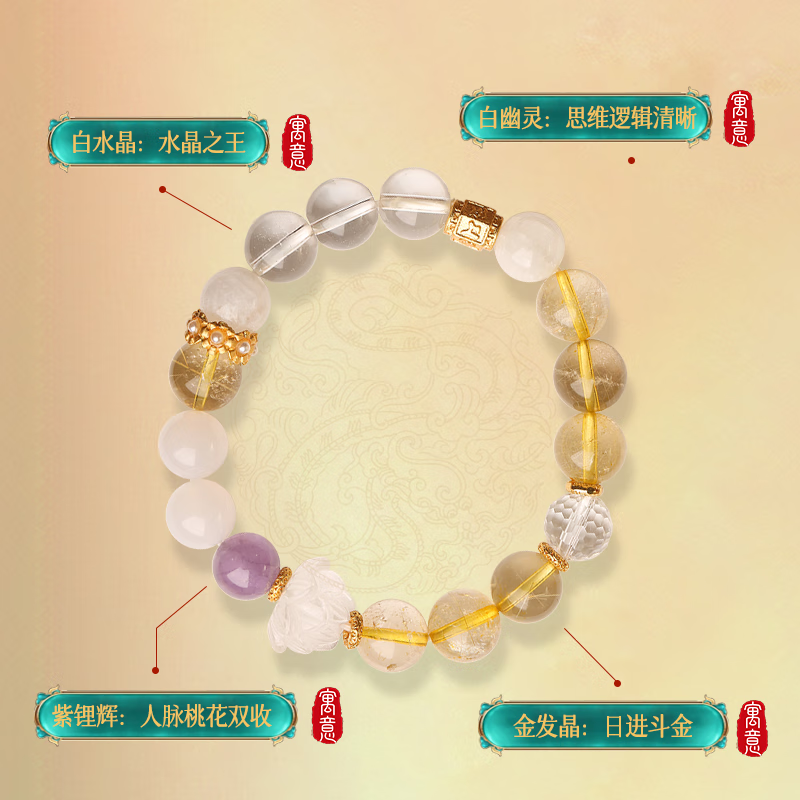 灵机生活馆麦玲玲代言五行绿发晶转运珠貔貅手链海蓝宝白幽灵手串新年礼物 【缺金】五行补金貔貅发晶手链