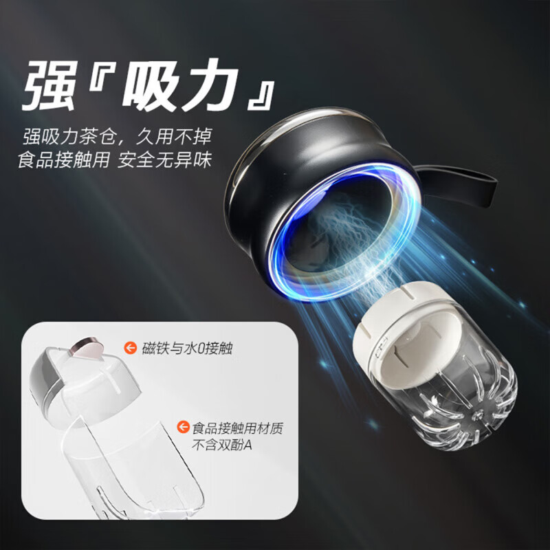 户璃德国磁吸玻璃杯2025新款水杯男士磁弹泡茶杯大容量茶水分离杯 【磁吸泡茶浓淡可控】加厚款黑750ml
