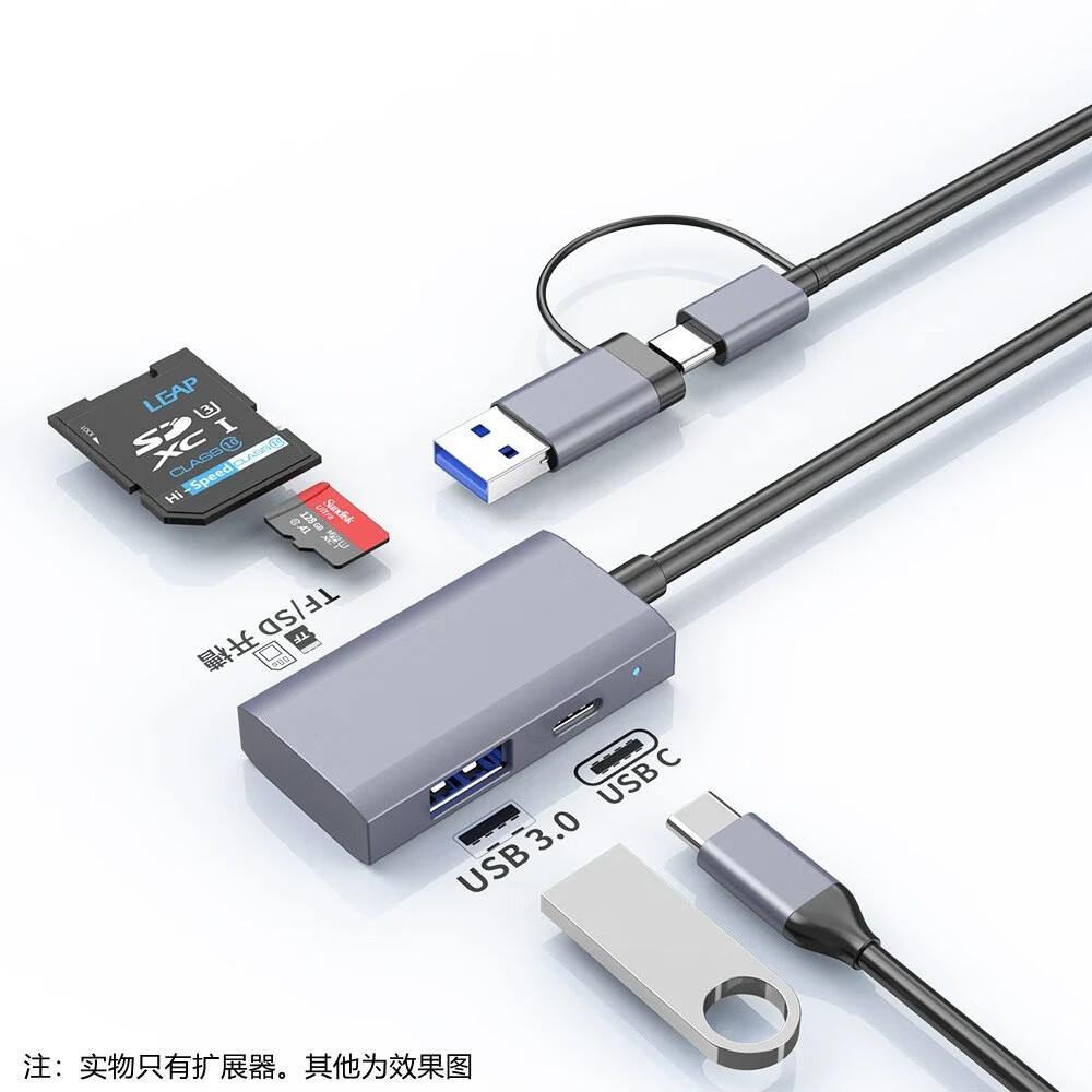 埠帝读卡器多合一手机电脑通用sd/tf储存卡usb3.0高速内存卡适用苹果15华为typec连接U盘佳能尼康索尼 【USB+Typec接口读卡器】转【SD/TF/U