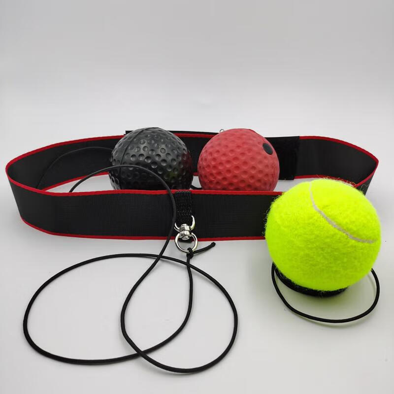 【工厂直发】拳击球速度球头戴式弹力反应训练球搏击球boxing家用 带环硅胶头带 2个球(PU红球+黄网球) 京东折扣/优惠券