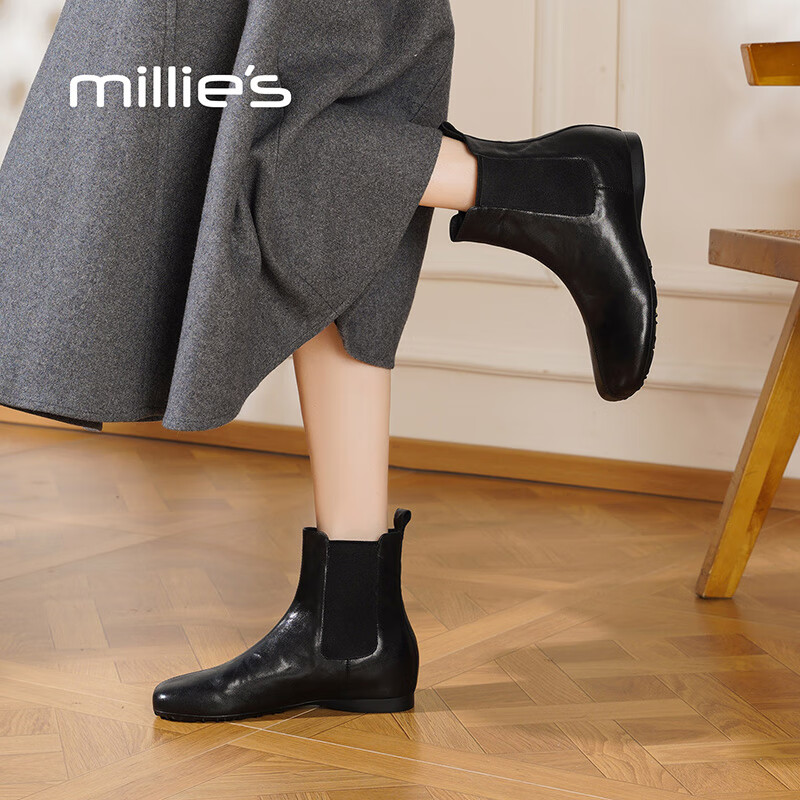 妙丽短靴女低跟轻便时尚潮流烟筒靴2025冬季新款百搭短筒时装靴 黑色 39 (245mm) 标准码
