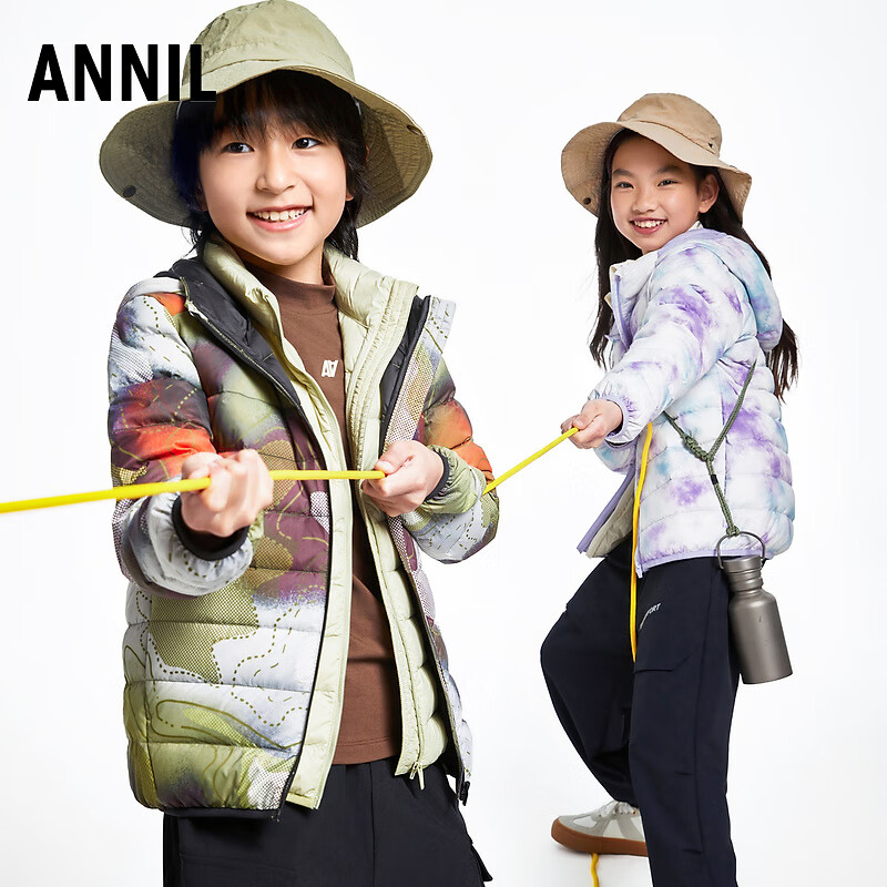 安奈儿(Annil)安奈儿童装男女童短款羽绒服2024冬新款 绿调花 130