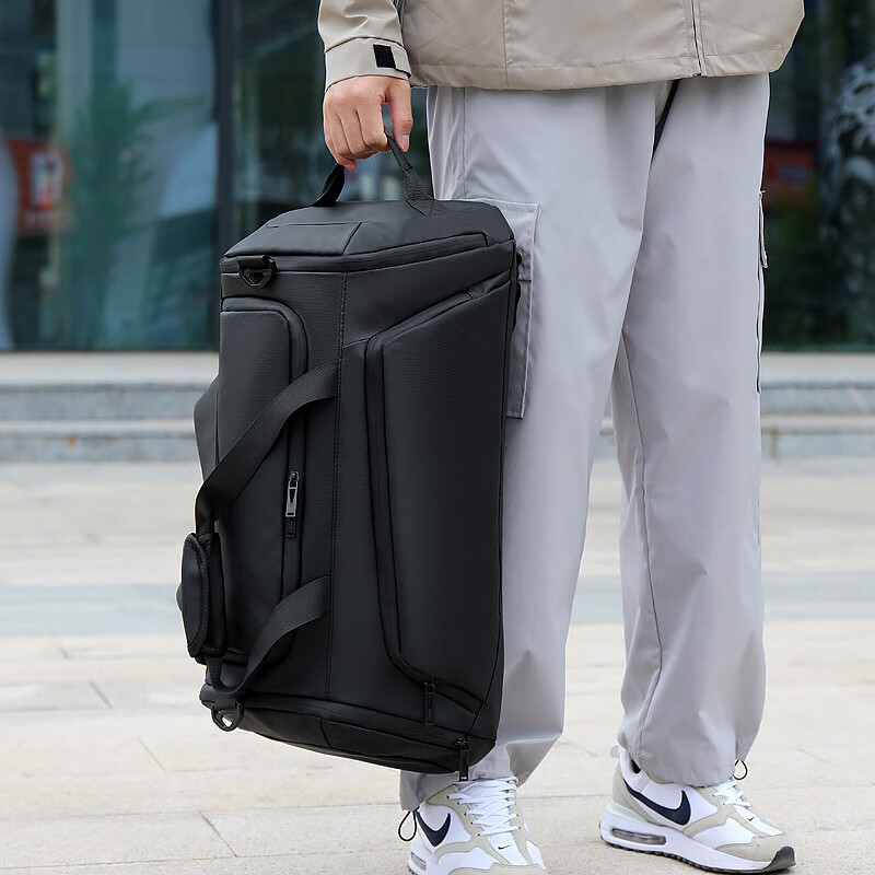 曼月依大容量收纳包多功能分层衣物袋手提包干湿分离出差旅游行李袋防水 黑色丨干湿分离丨旅行健身包大号