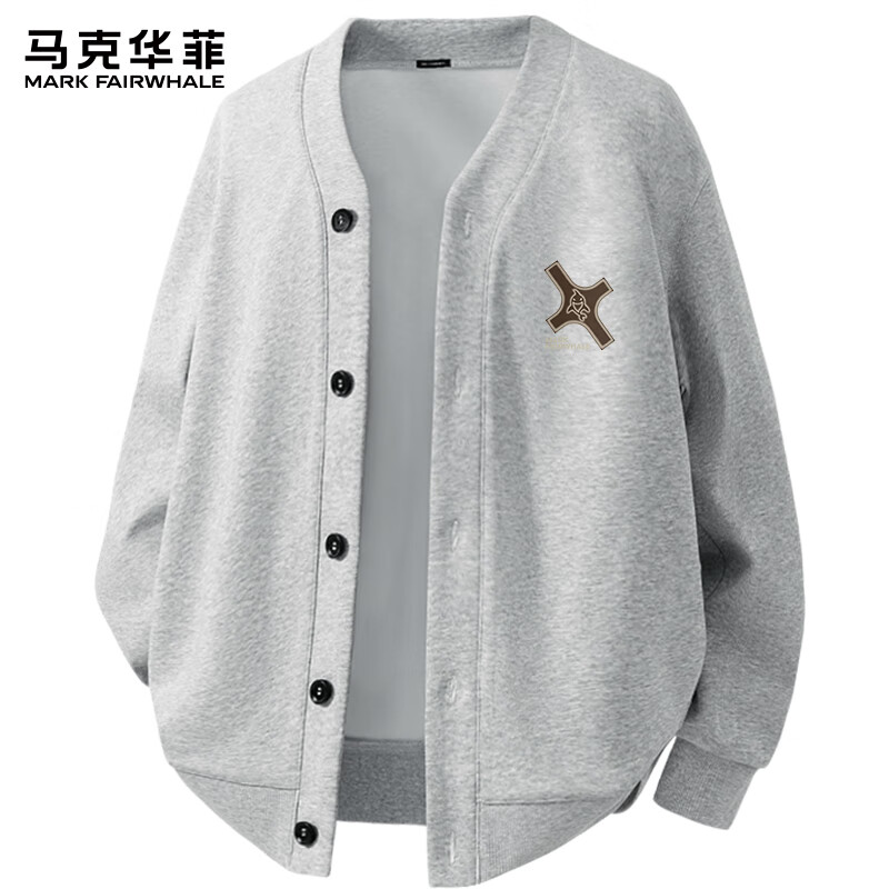 马克华菲美式潮牌开衫卫衣男秋季2025新款长袖外穿重磅针织外套 麻灰 4XL