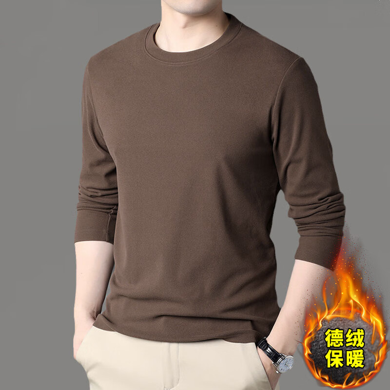 CronetKcnsy男士秋冬经典百搭双面德绒圆领打底衫无痕纯色保暖德绒圆领长袖 深灰 XL 推荐115-135斤