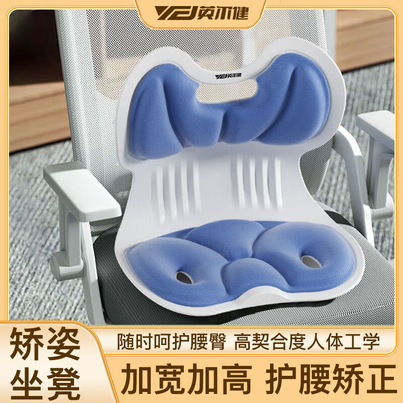 通用英尔健中小学生护腰坐垫驼背坐姿器腰靠垫器力量训练器械 烟波蓝【人体工学护腰脊椎】久坐不累 儿童款【姿态】动态环绕支撑