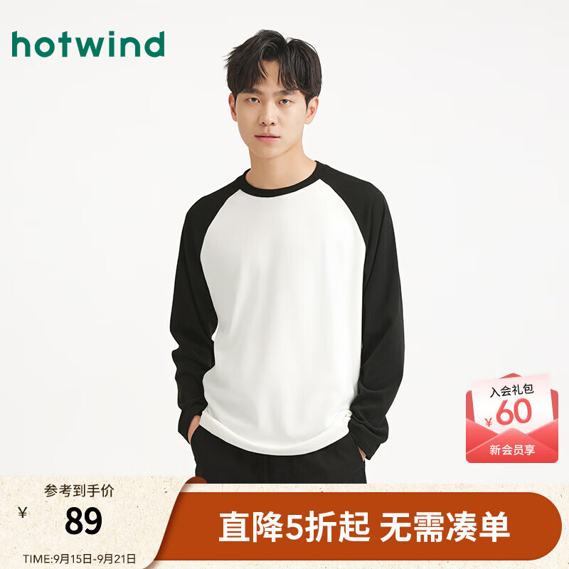 热风2025年冬季新款男士拼接长T 19黑白 S