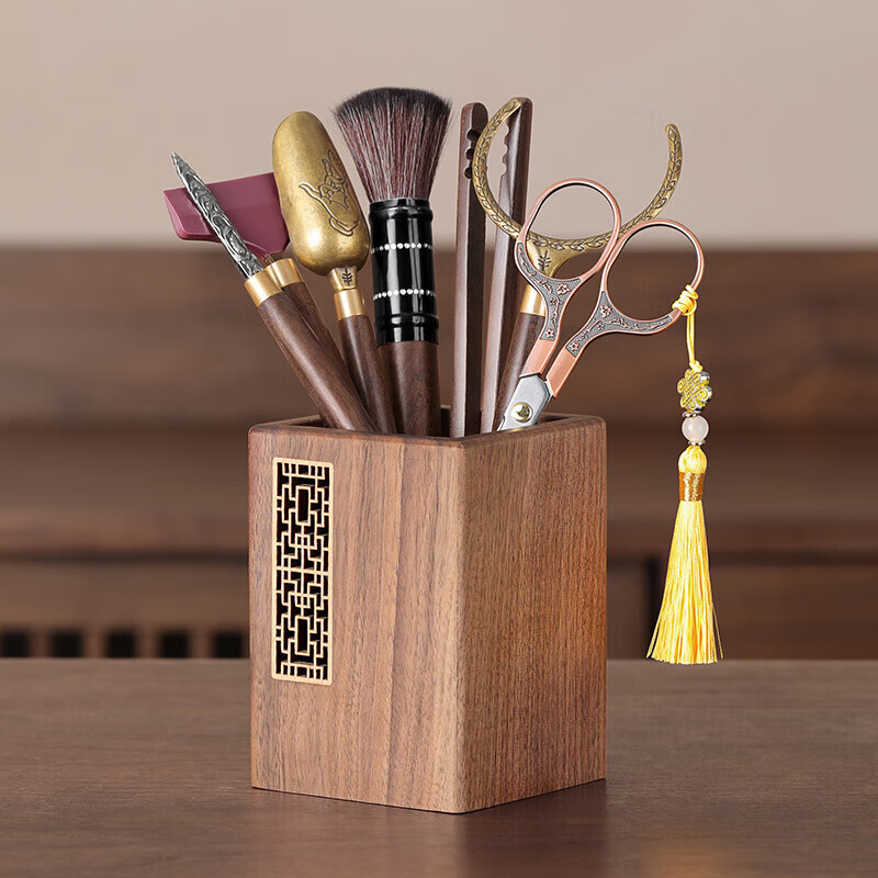 蕉夏六君子功夫茶具配件茶道套装茶泡茶工具茶夹茶刀茶刷茶勺 1【电木镶铜】碧玉茶道筒-黑檀木德物六配件