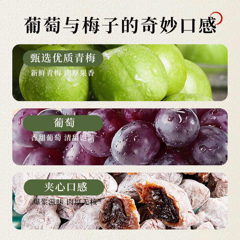 春江月青梅抱葡萄陈皮味葡萄梅子话梅干乌梅干夹酸甜蜜饯办公零食 梅有菠萝125g
