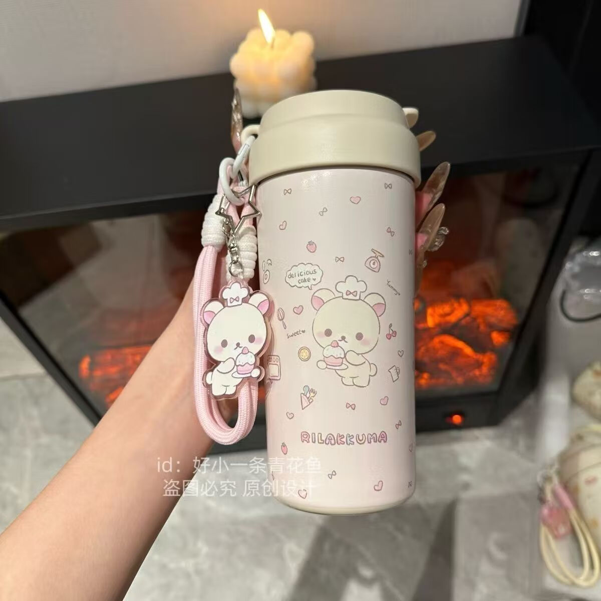 喜具杯【熊妹保温杯】陶瓷内胆可爱吸管杯子大容量高颜值便携女学生水杯 熊妹保温杯500ml带茶隔吸管【陶瓷内胆】 【主图款】杯子+两根粉色挂绳+卡通挂件+清洁套