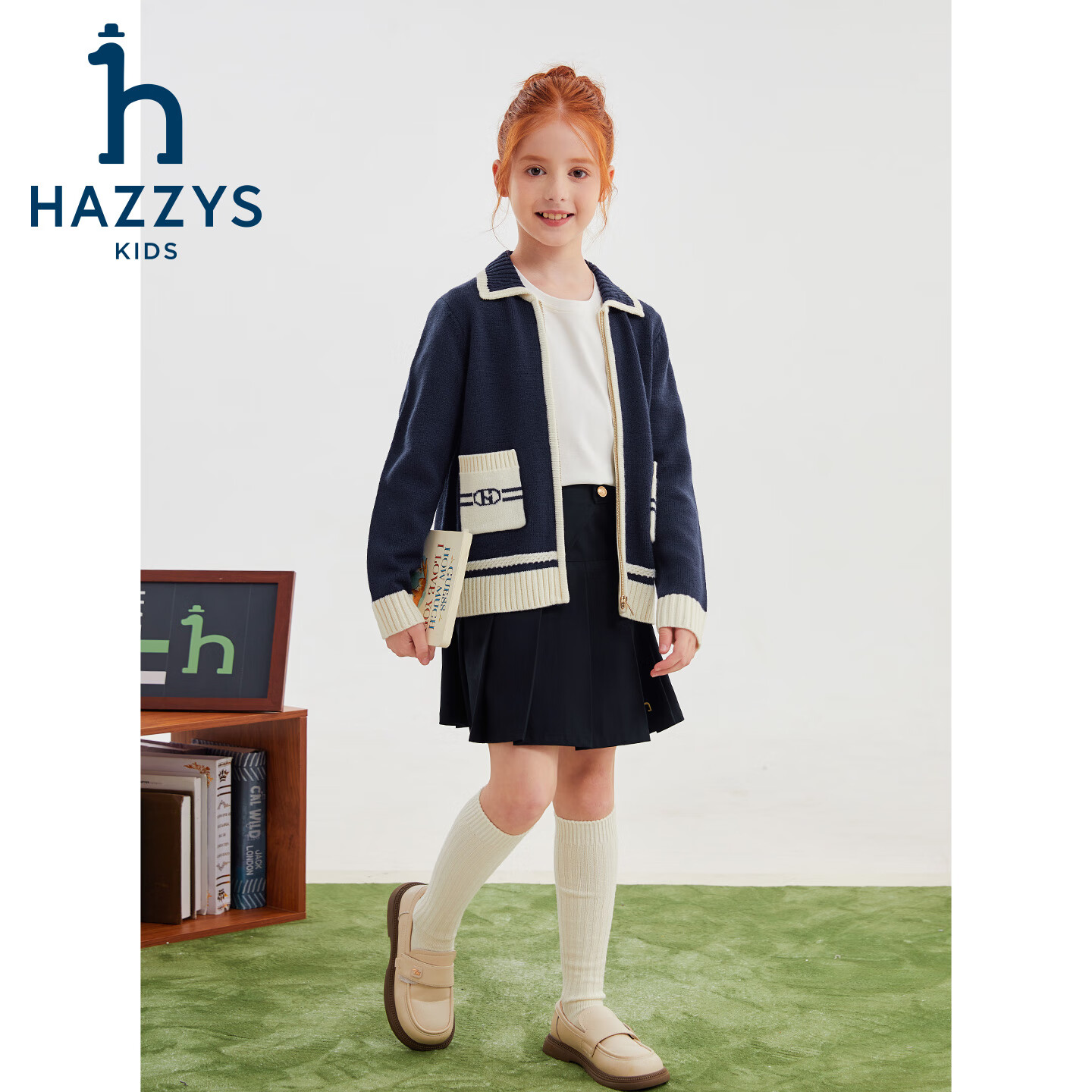 哈吉斯（HAZZYS）童装女童毛衣秋季新款含羊毛开身线衣甜美针织衫 玫瑰粉 165