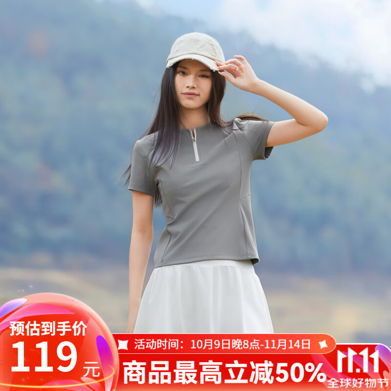 斯凯奇（Skechers）2025新款女装夏季通勤休闲透气时尚百搭短袖T恤衫t恤女装W262 灰色 S