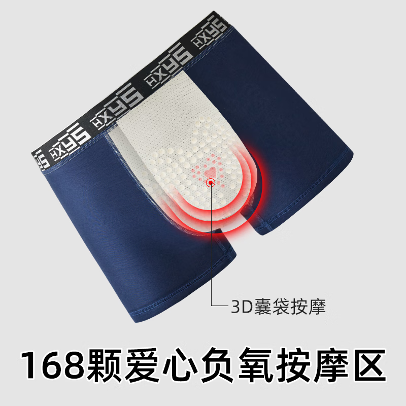 野兽来了唤醒野兽男士内裤按摩颗粒物理养护100A抗菌生蚝素四角裤 三条礼盒包装-棉款 XL