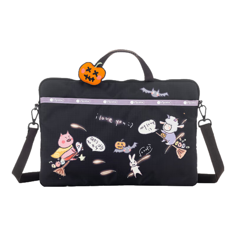LeSportsac樂(lè)播詩(shī)新款小羊波德萊爾系列黑色印花手提電腦包斜挎包 小羊奇幻大冒險(xiǎn)