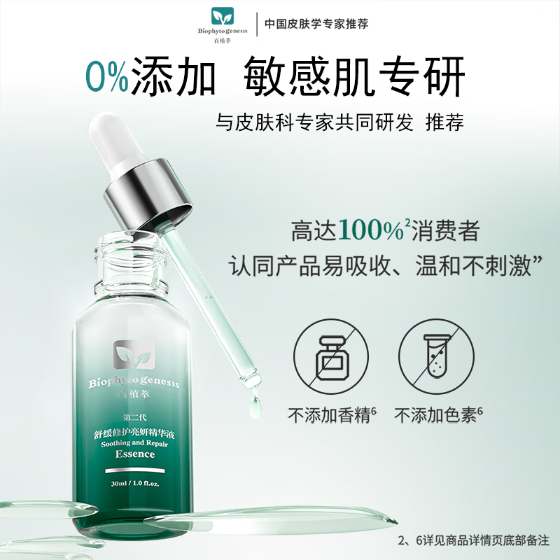 百植萃小绿瓶精华液2代升级 舒缓修护强韧屏障水油平衡晒后淡红印敏感肌 【2代升级】小绿瓶精华30ml*2