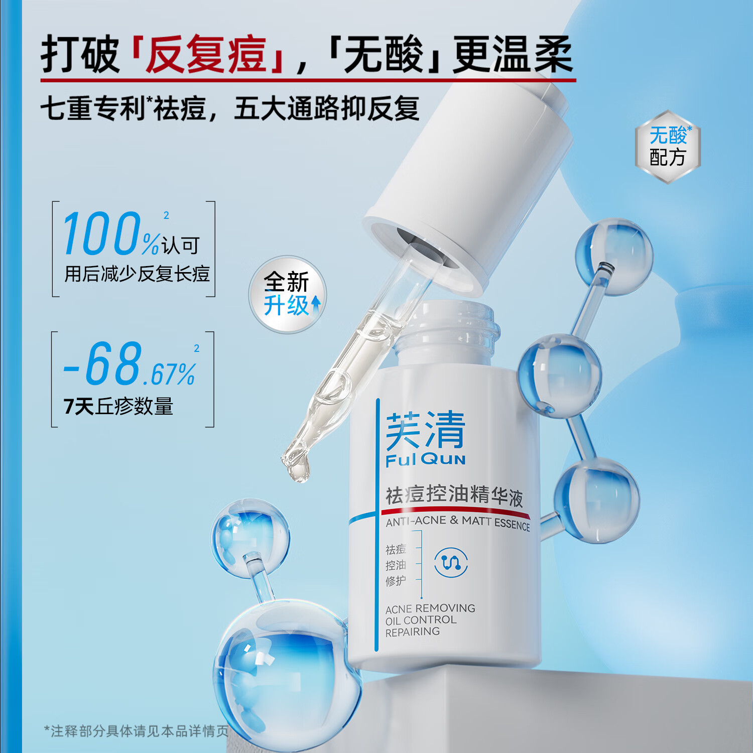 芙清温和祛痘精华液舒缓清痘淡化痘印保湿控油修护改善泛红520礼物 祛痘精华50ml*2【大规格囤货100ml】