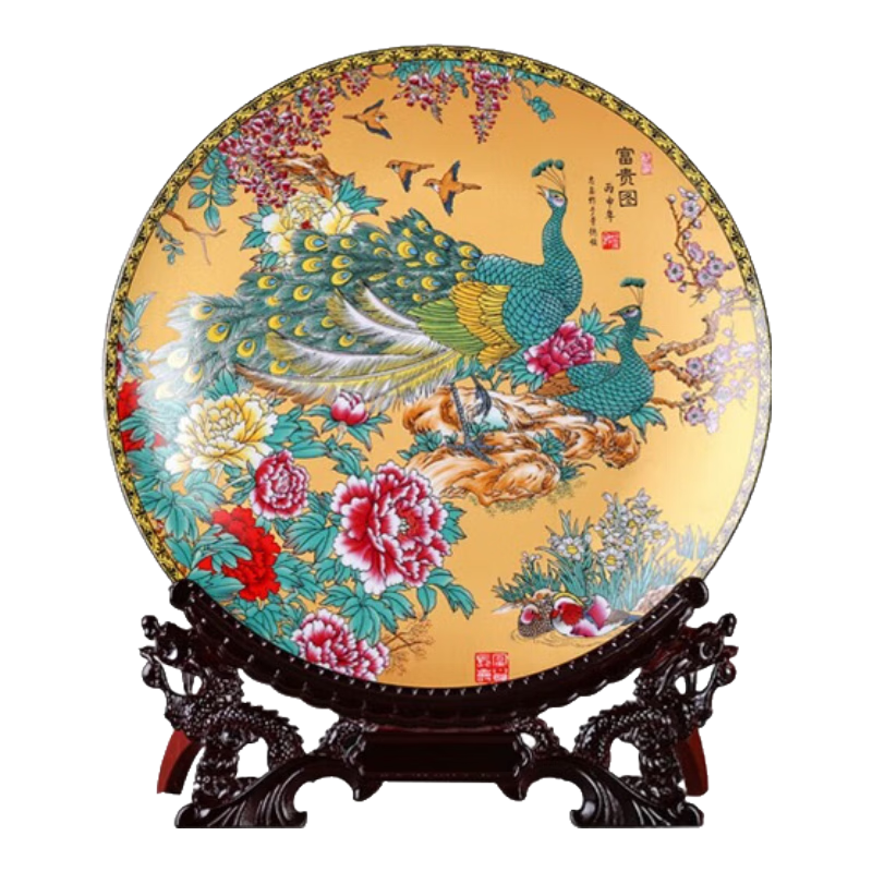 梓琦掛盤(pán)景德鎮陶瓷器裝飾擺件創(chuàng  )意小禮品家居飾品客廳電視 富貴有余+龍架