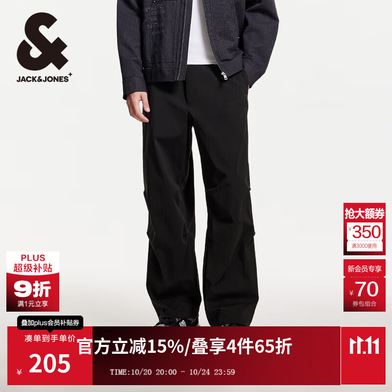 杰克·琼斯（JACK&amp;JONES）男装降落伞兵裤男秋季工装裤男裤略宽松休闲裤轻薄款潮流裤子男士 E39黑色 31 175
