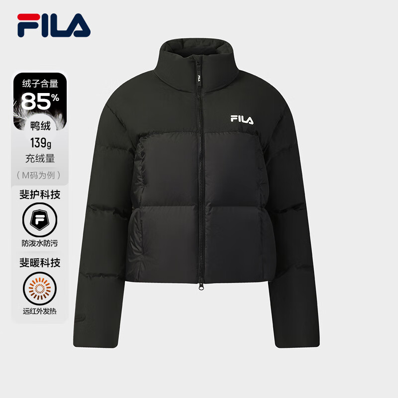 FILA 斐乐杨幂同款女士羽绒服2025冬季新款休闲短款RGB-多彩羽绒外套 正黑色-BK M 165/84A/M